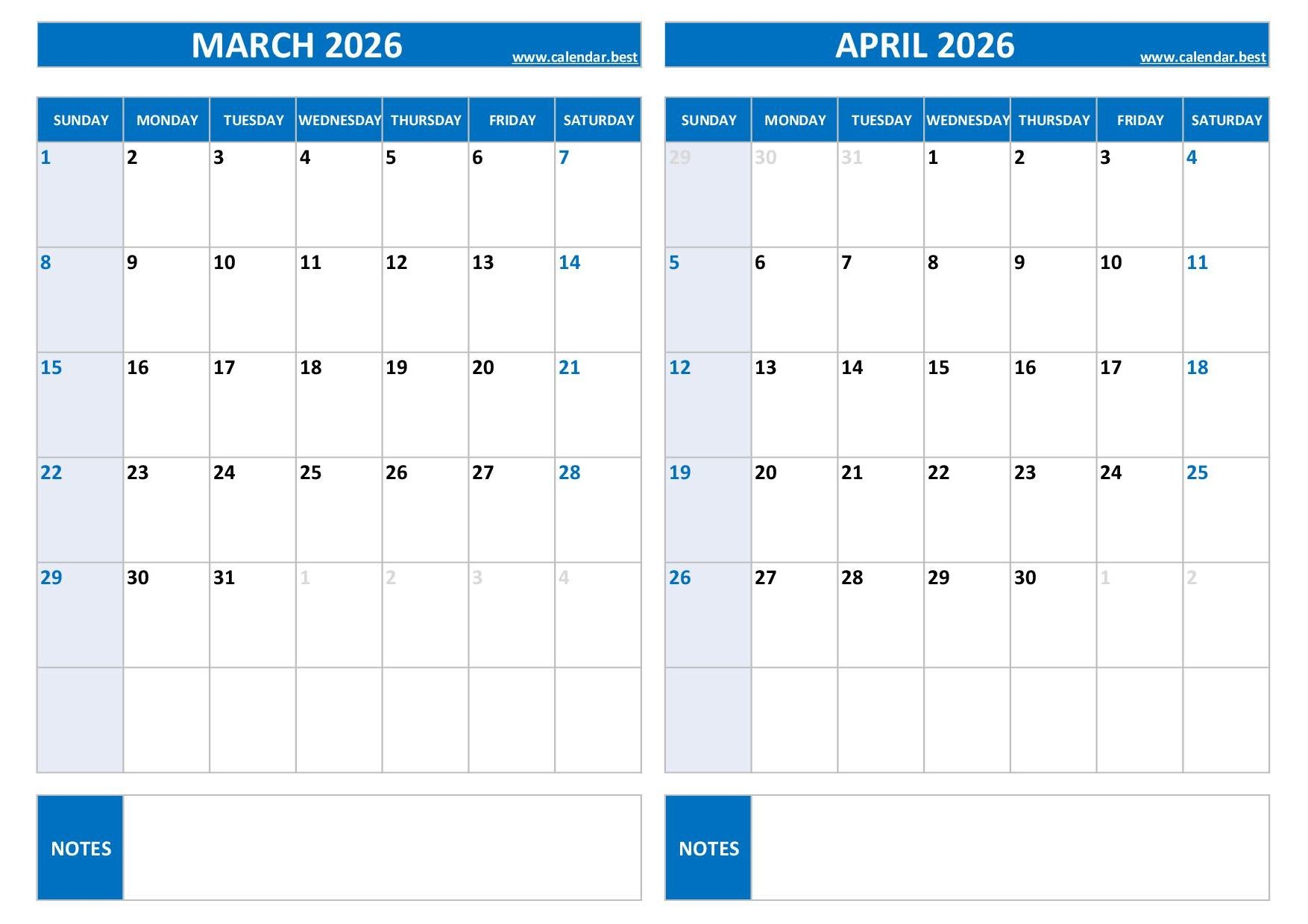 April Calendar Free Printable