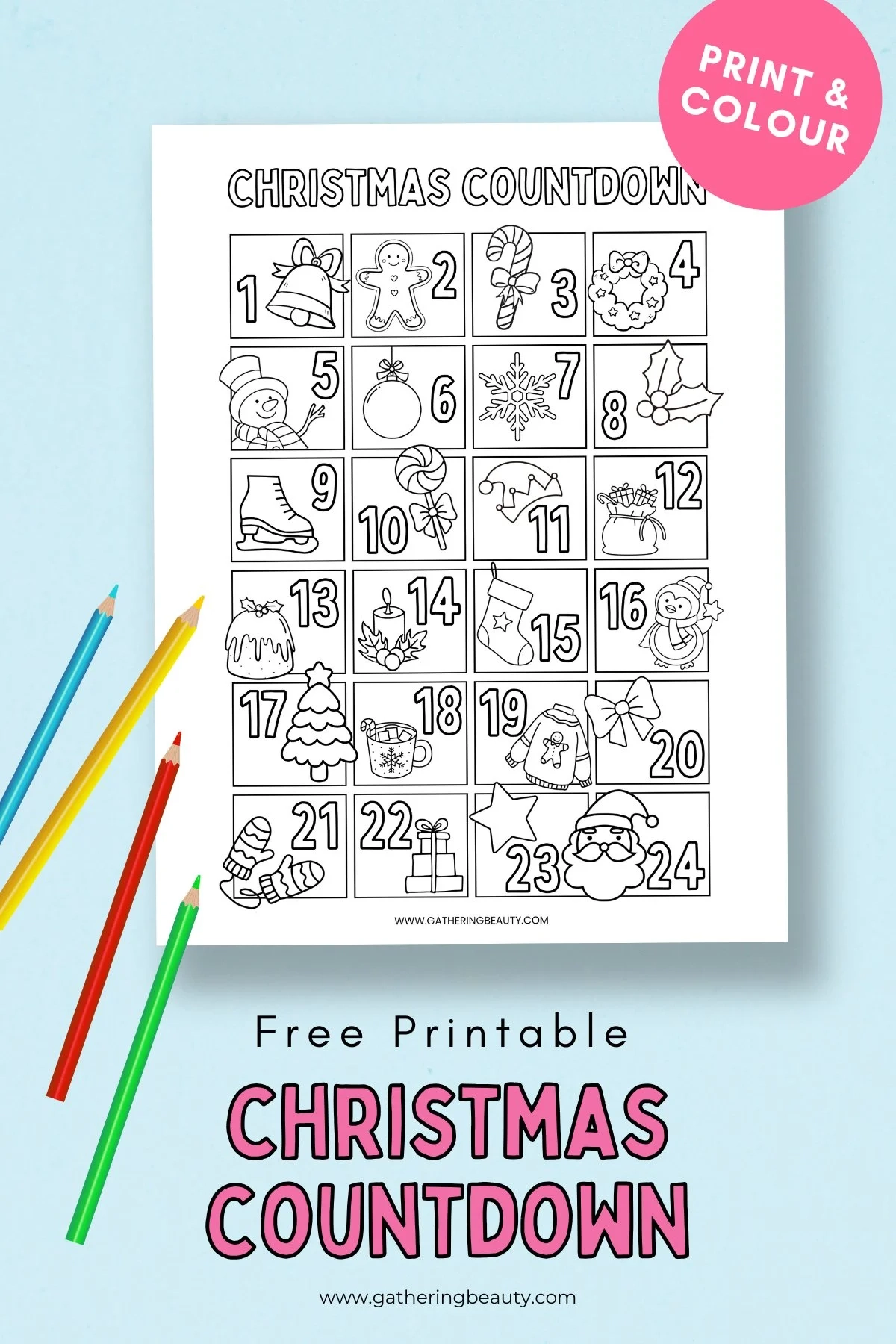 Printable December Christmas Countdown Calendar