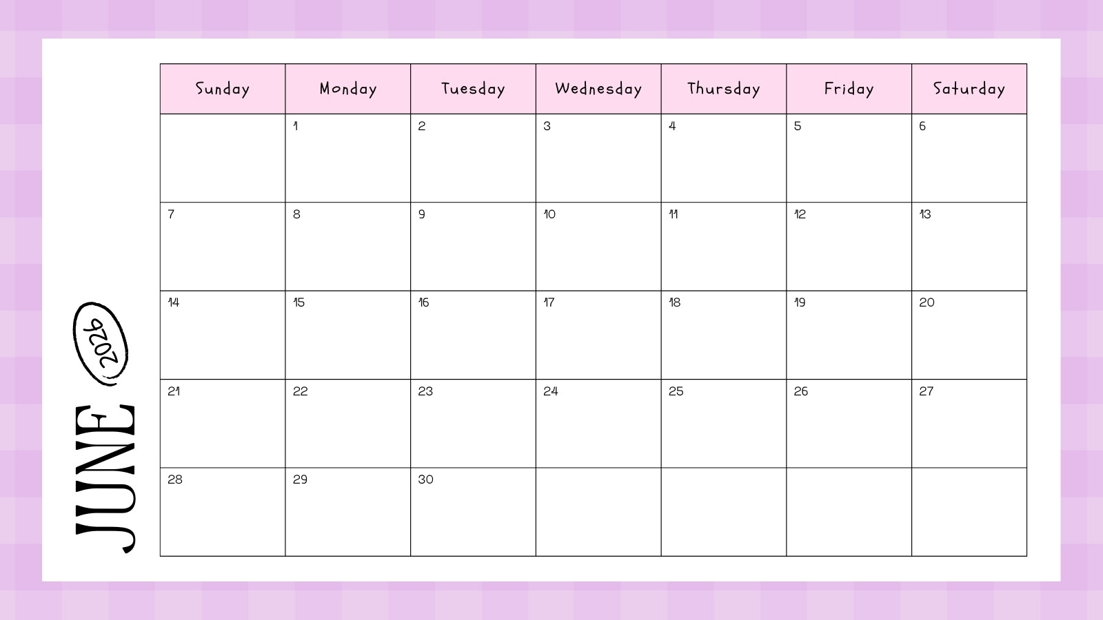 Free Printable Custom June 2026 Calendar Templates Canva