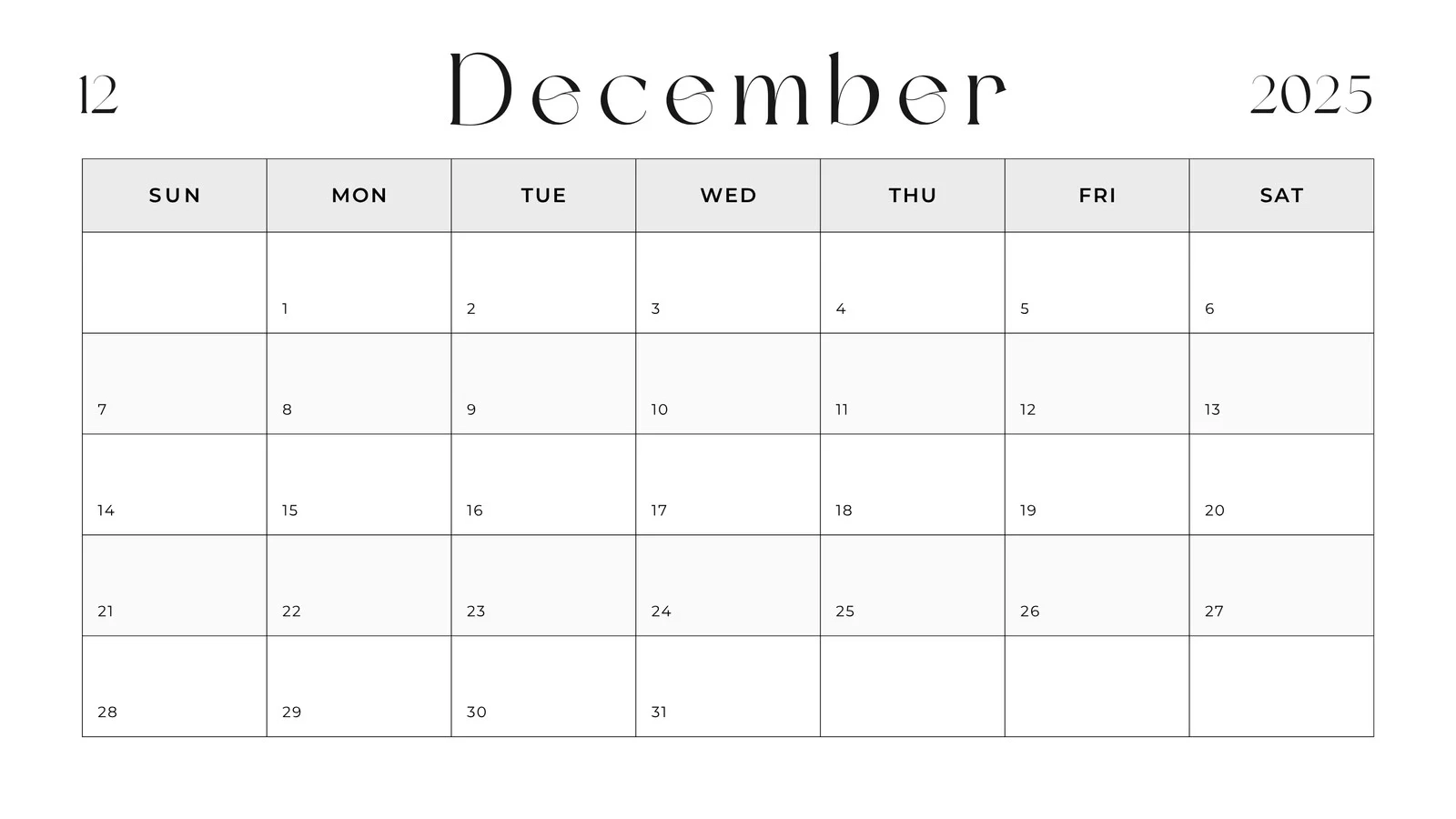 Free Printable December 2025 Calendar Templates Canva