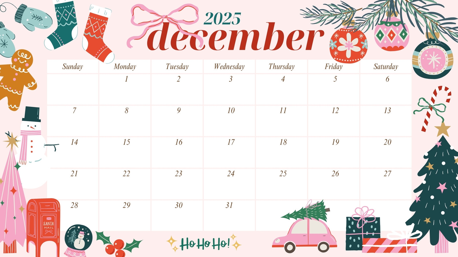 Free Printable December 2025 Calendar Templates Canva