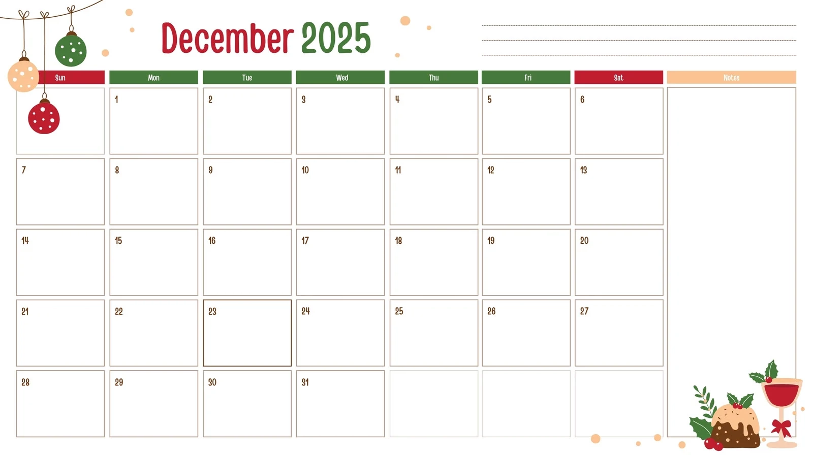 Free Printable December 2025 Calendar Templates Canva