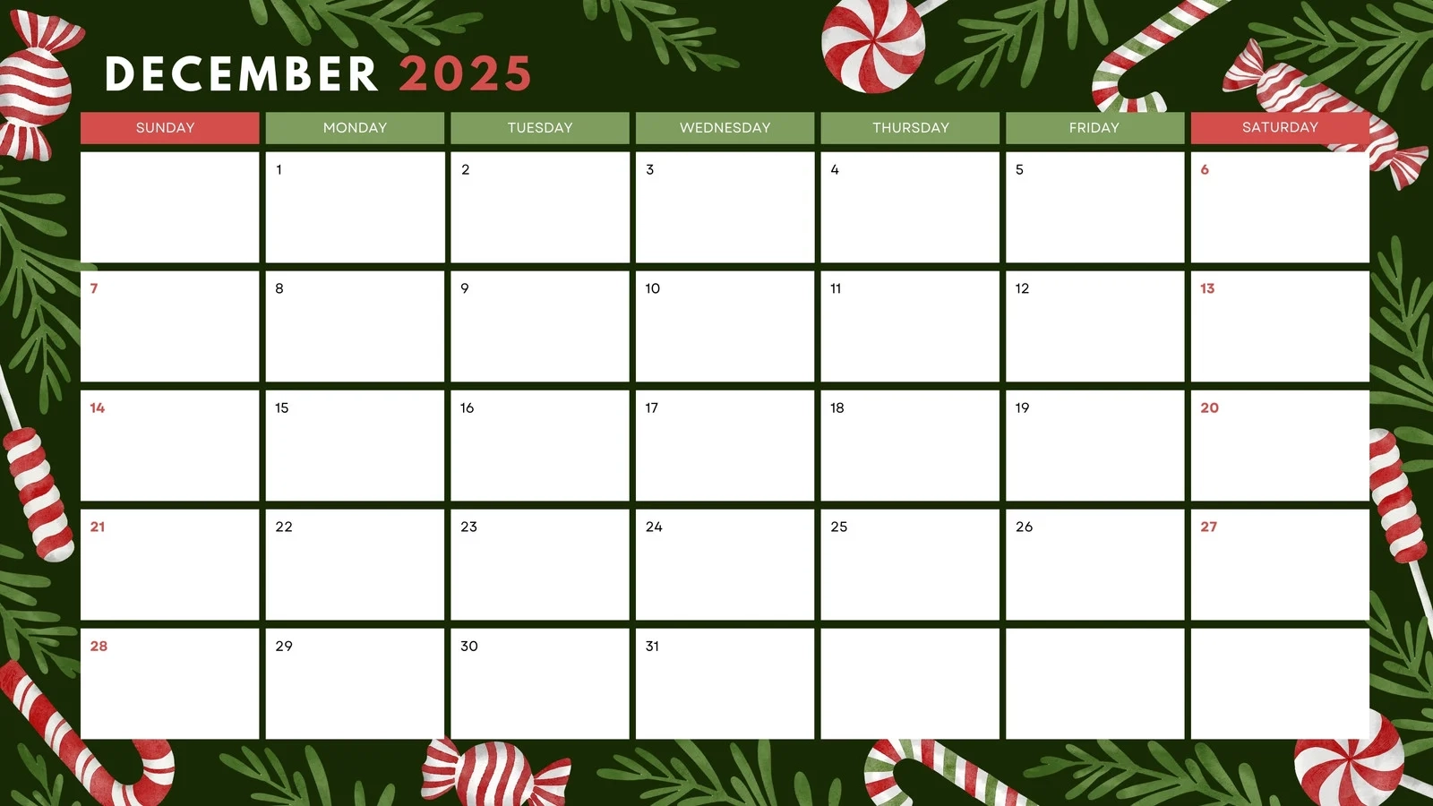 Free Printable Calendar For December