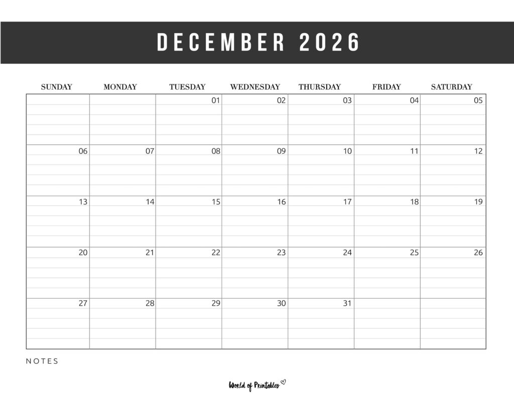 Free Printable December 2026 Calendars 200 Designs World Of 