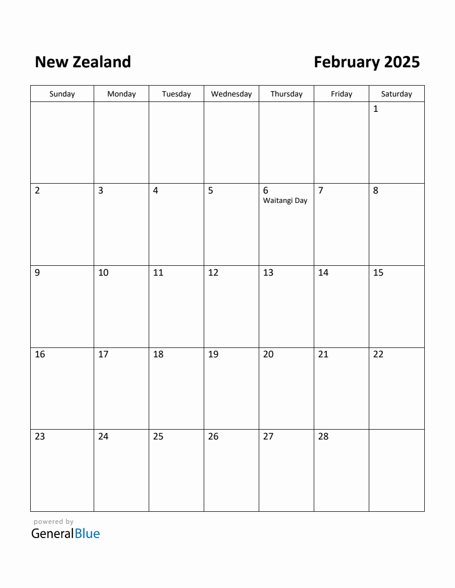 Free Printable February 2025 Calendar For New Zealand