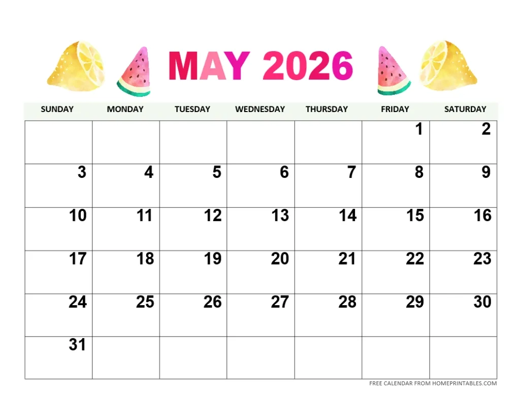 Free Printable May 2026 Calendar Cute Templates Home Printables