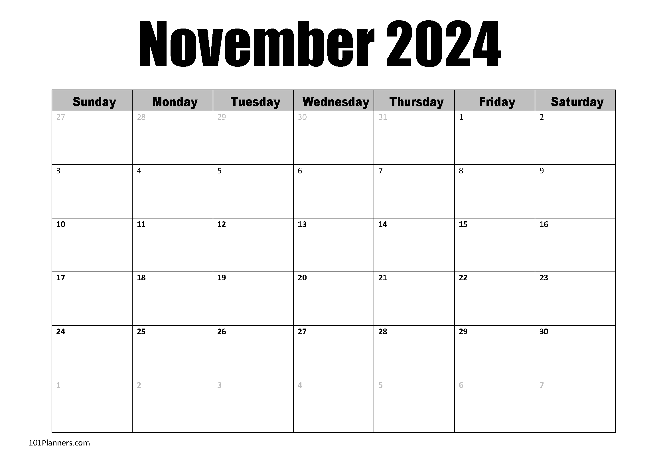 Free Printable November 2026 Calendar Customize Online