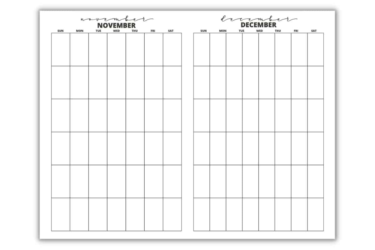 FREE Printable November amp December Calendar Templates 2024 