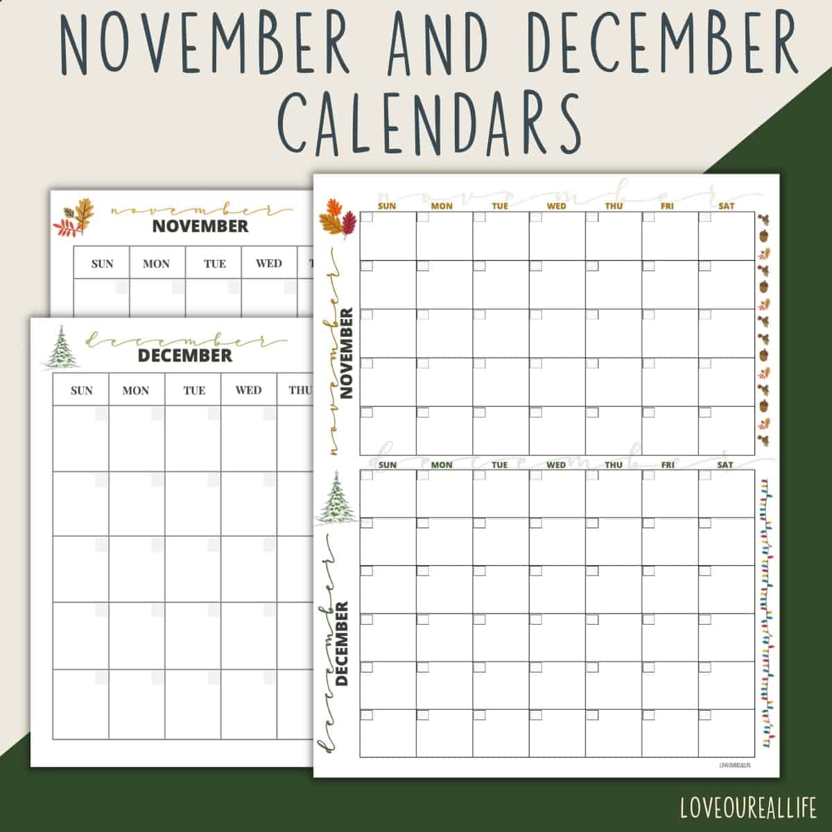 November And December Printable Calendar