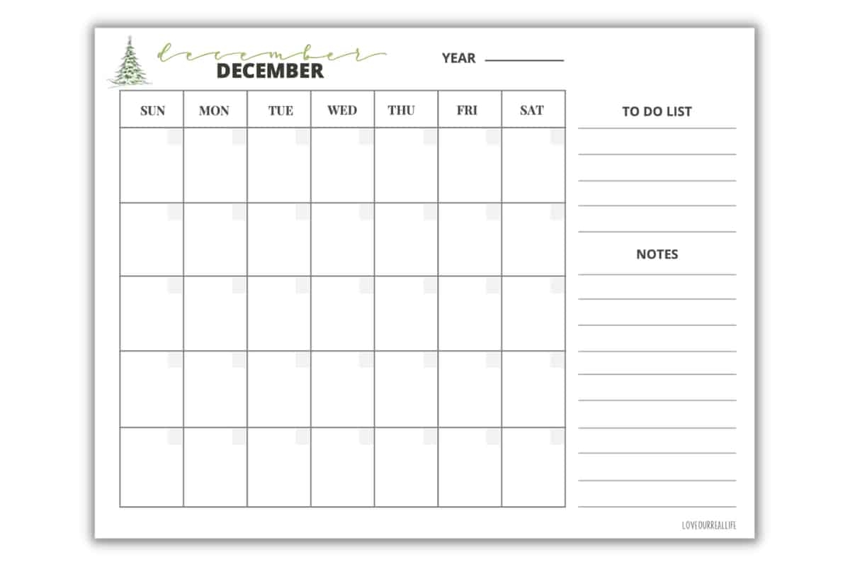 Bold December Printable Calendar
