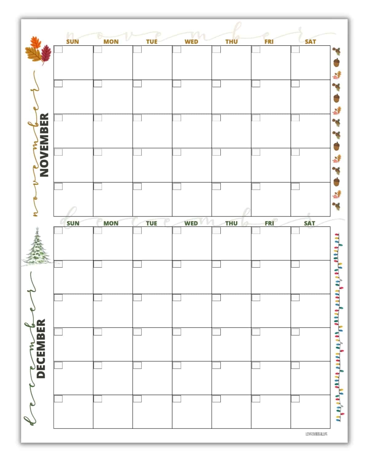 November Calendar Template Printable