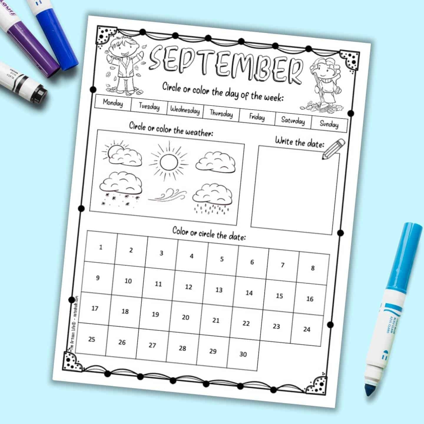 Free Printable November Calendar Worksheet For Kids The Artisan Life