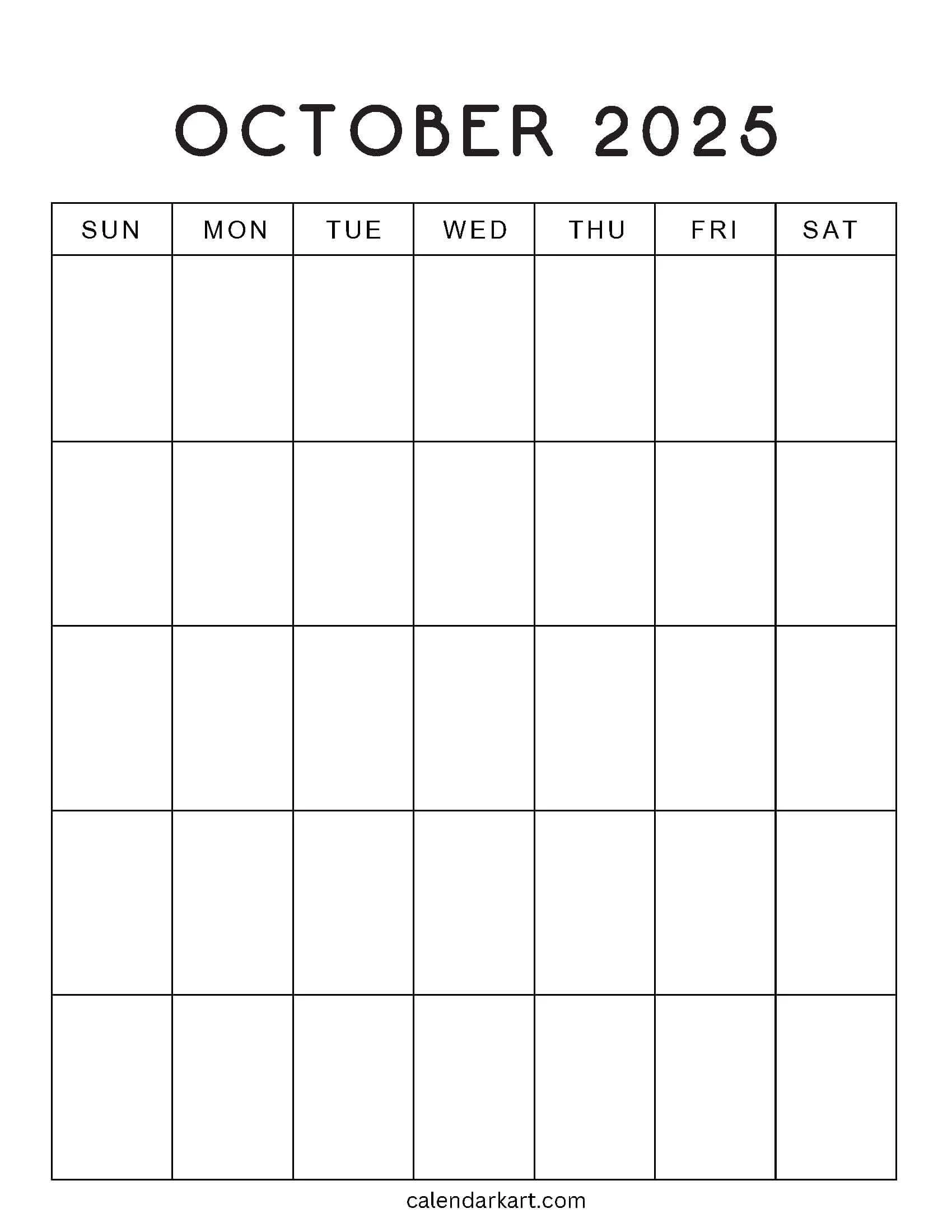 Free Printable October 2025 Calendars Calendarkart