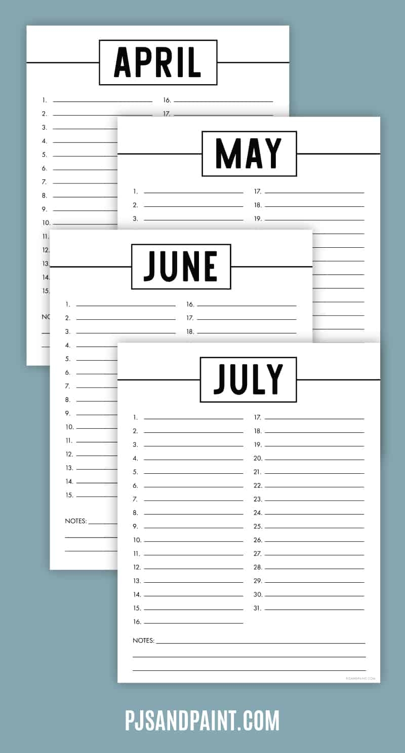 Editable Blank Perpetual Calendar Printable