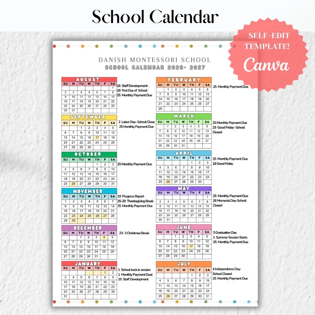 Free Printable Preschool Calendar Etsy