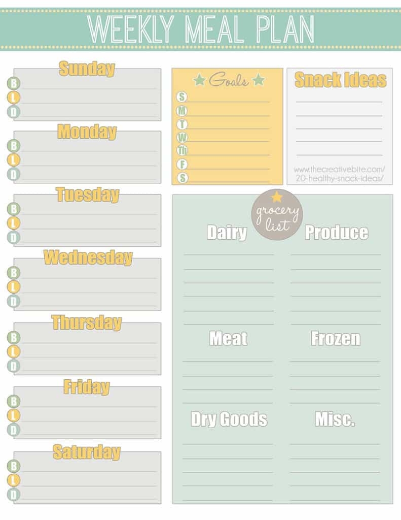 Free Printable Weekly Meal Planner Calendar