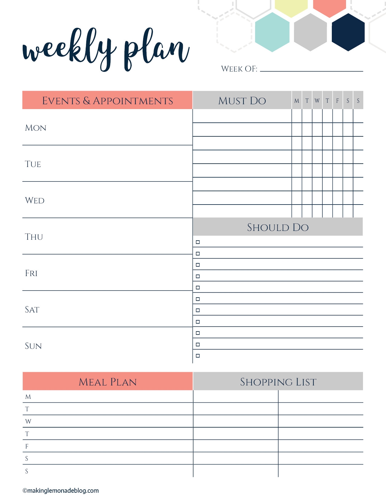 Free Printable Blank Kitchen Calendar