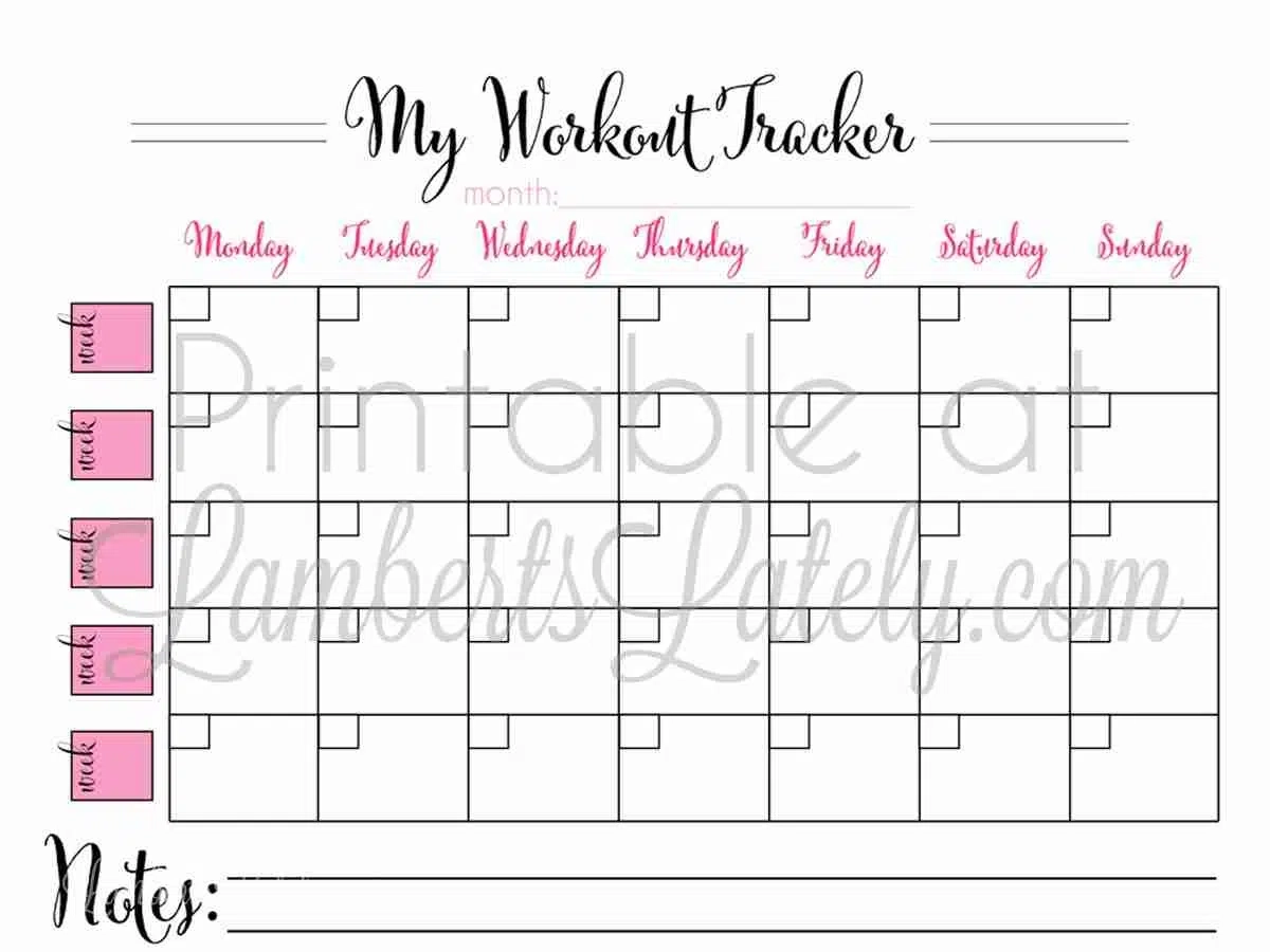 Blank Workout Calendar 2026 Printable