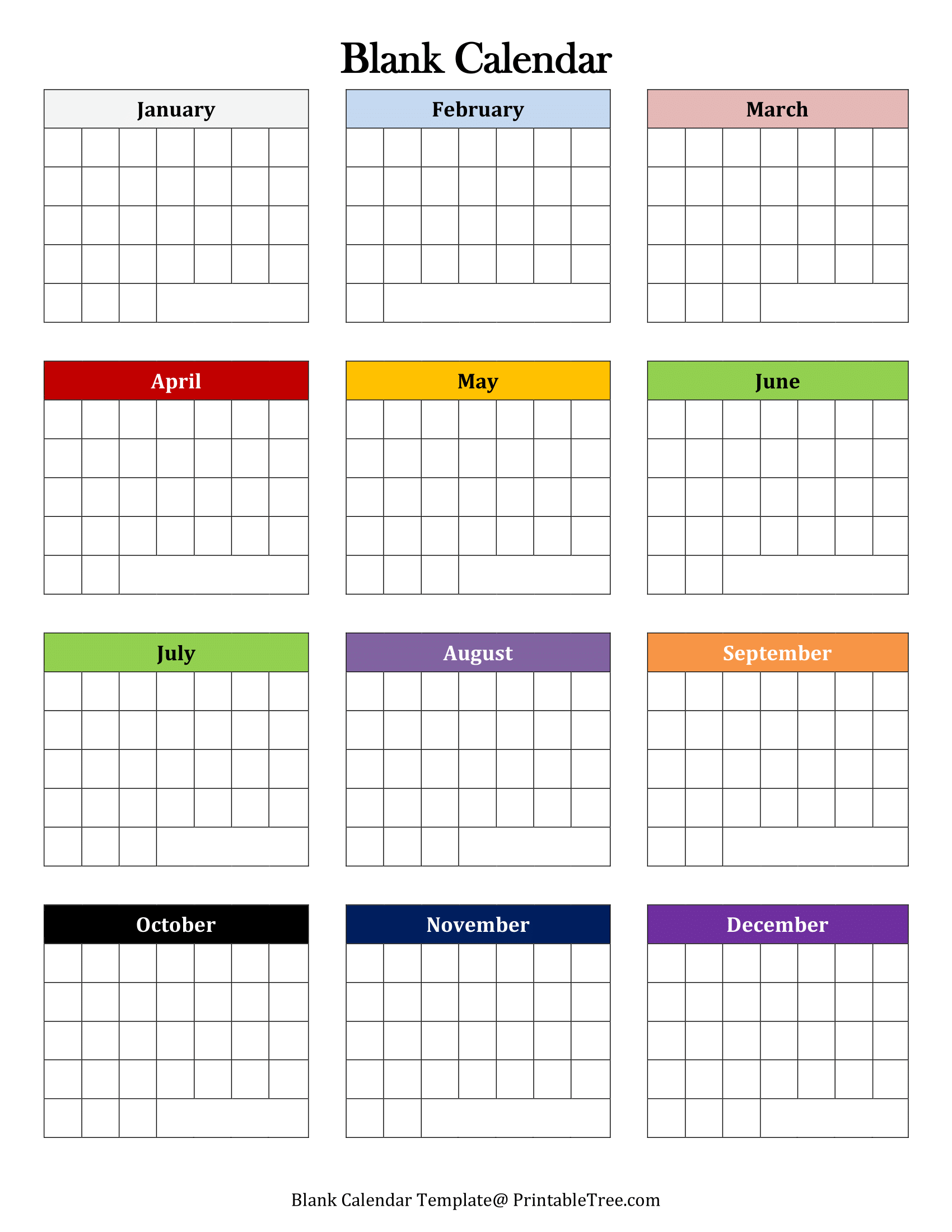 Free Printable Yearly 2026 Blank Calendar Templates PDF 