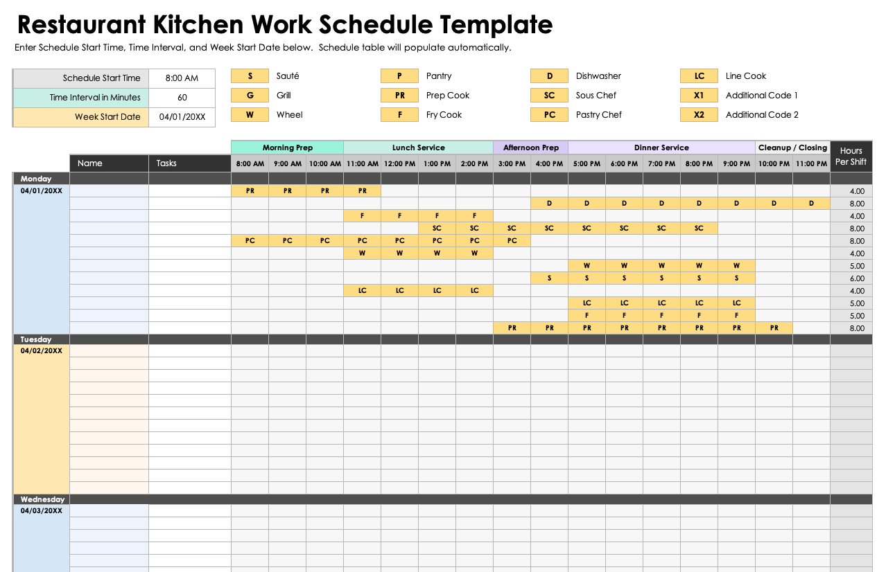 Free Restaurant Schedule Templates All Types amp Formats