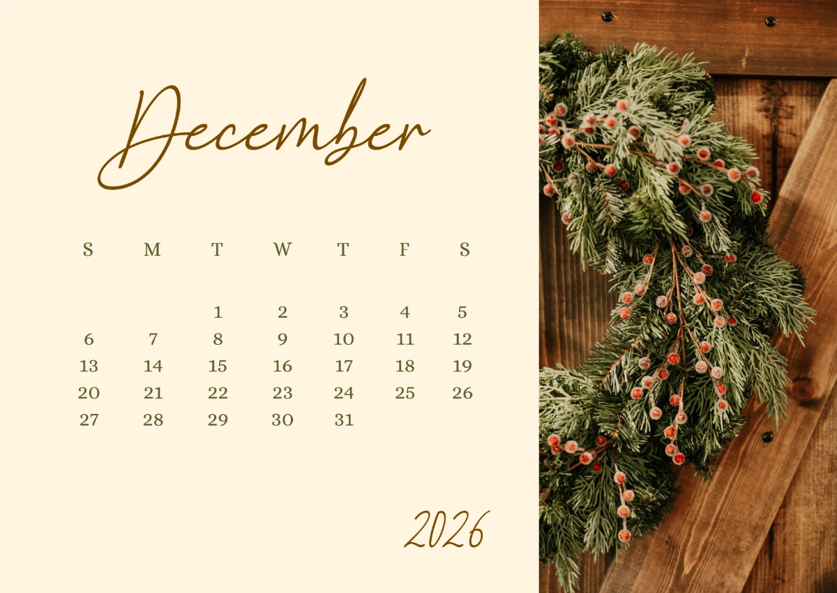 Free Rustic December 2026 Calendar Template To Edit Online