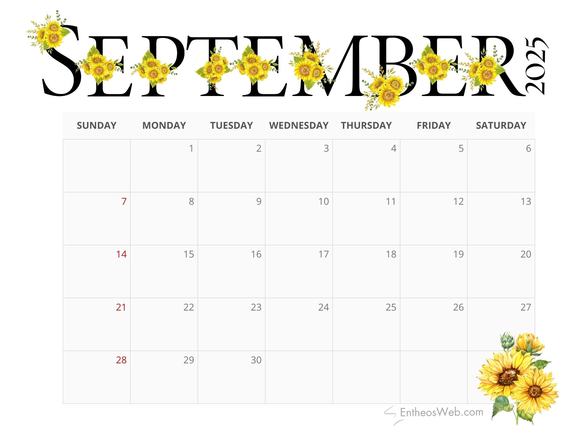 Free September 2025 PDF Printable Calendars EntheosWeb