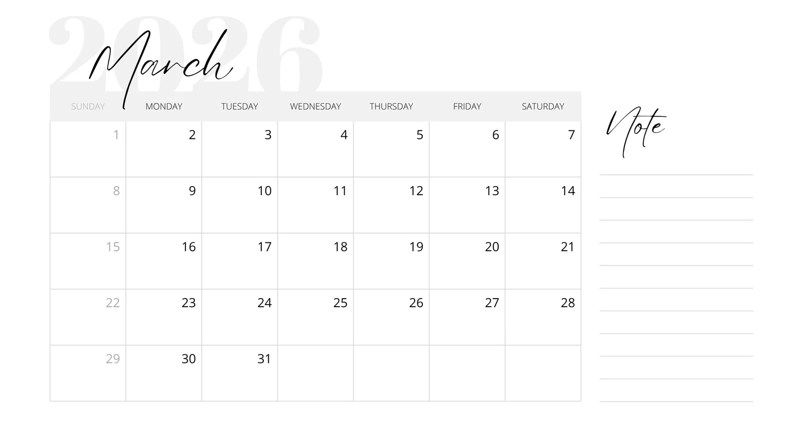 Free Printable Blank Calendar March