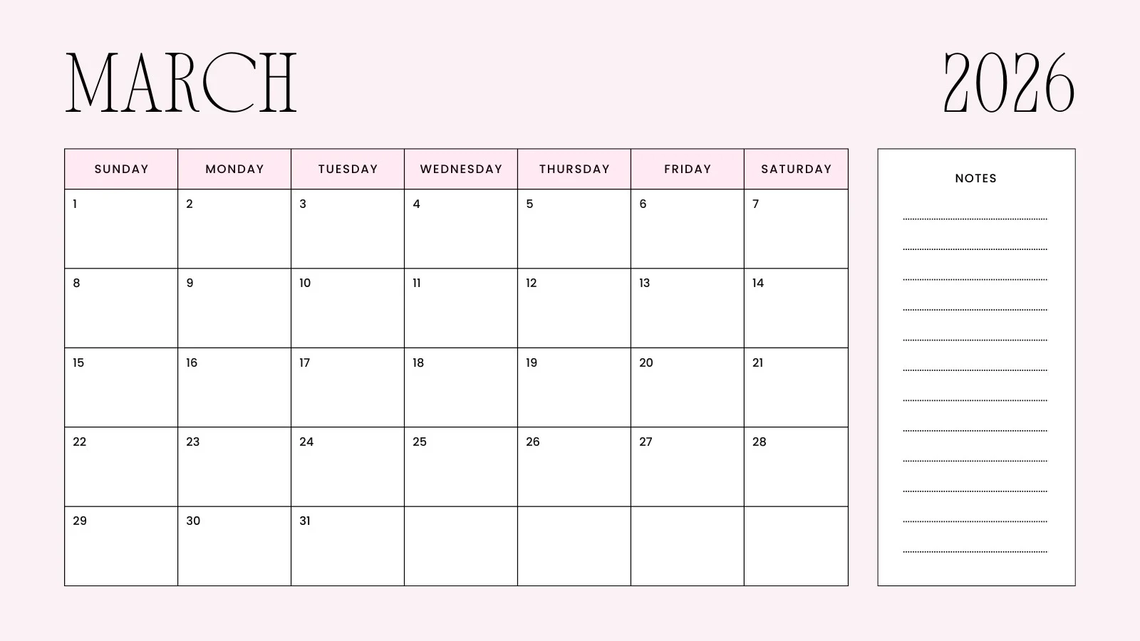 Free To Edit And Print March 2026 Calendar Templates Canva