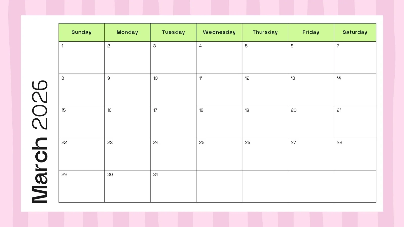 March 2026 Calendar Page