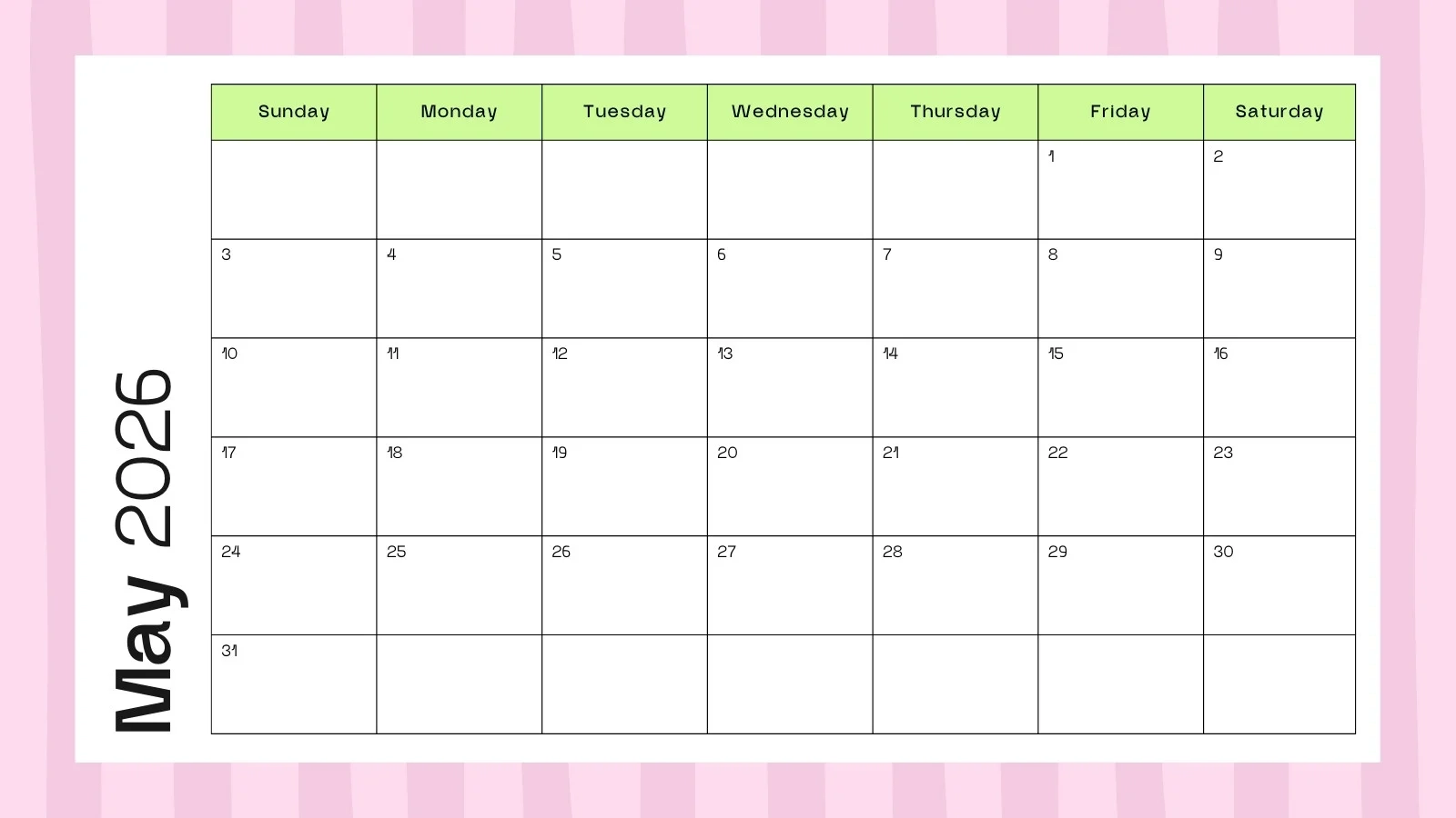 Free To Edit And Print May 2026 Calendar Templates Canva