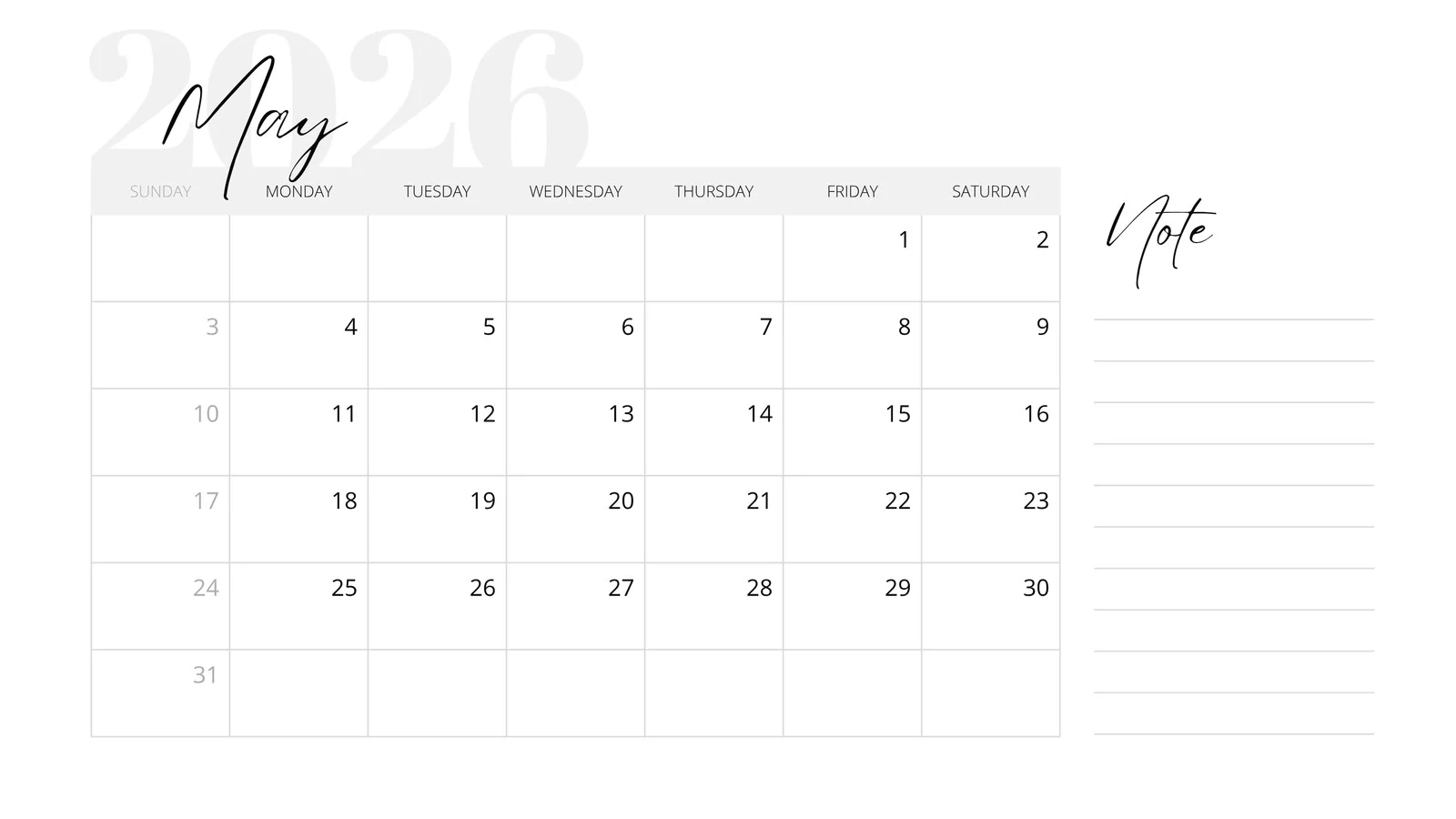 Blank Calendar For May 2026 Calendar