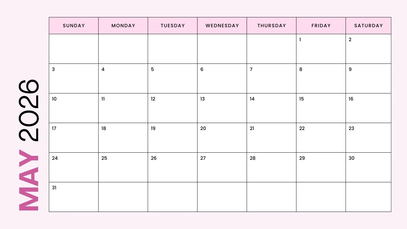 Free To Edit And Print May 2026 Calendar Templates Canva