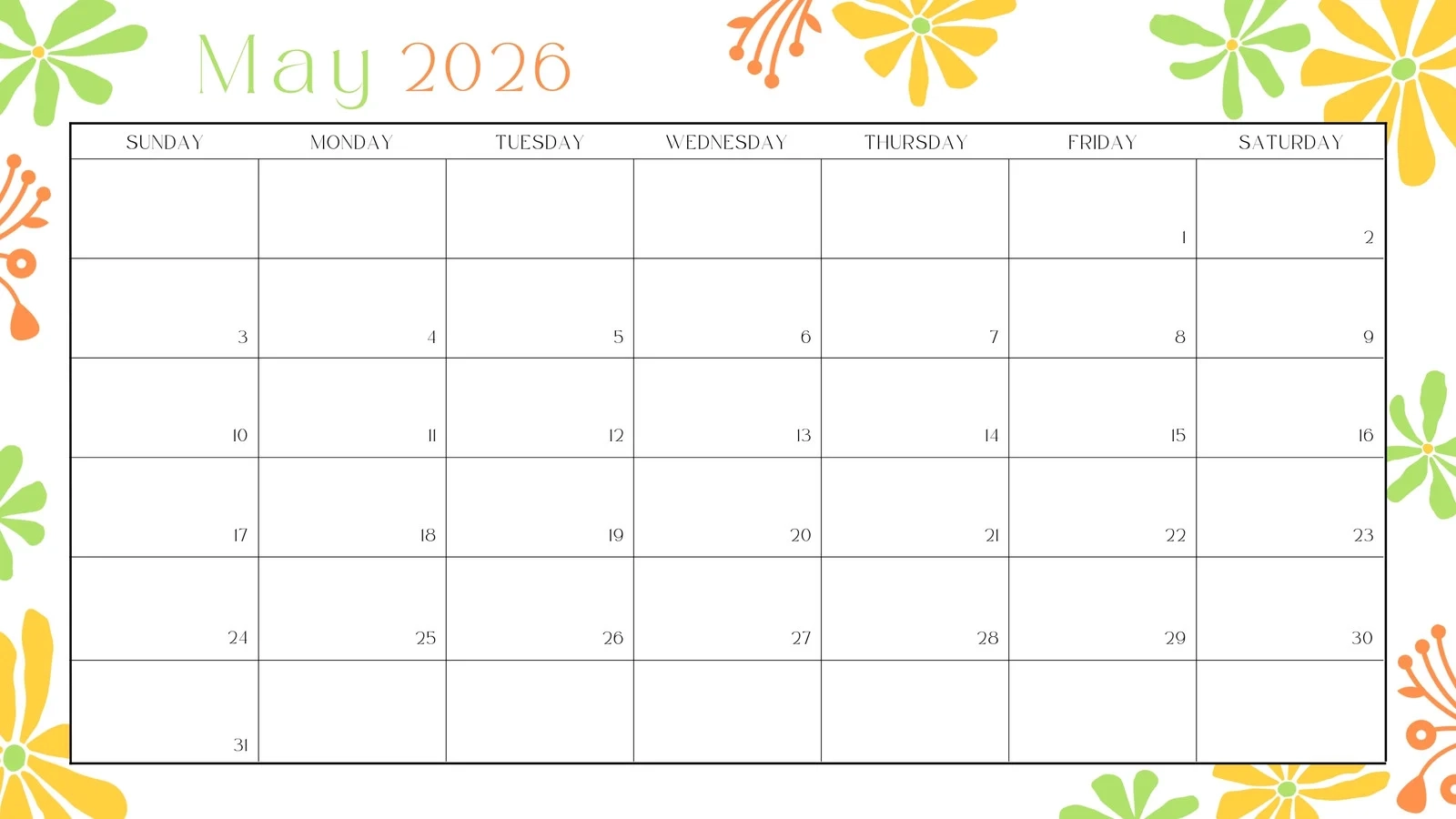 Free To Edit And Print May 2026 Calendar Templates Canva