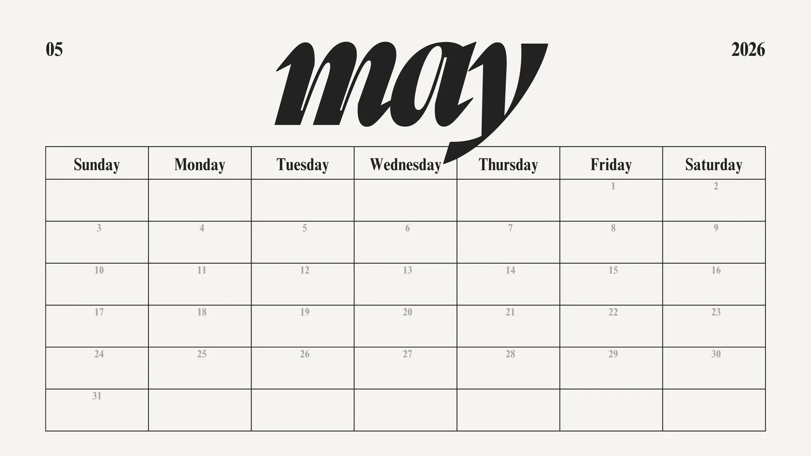 Free To Edit And Print May 2026 Calendar Templates Canva