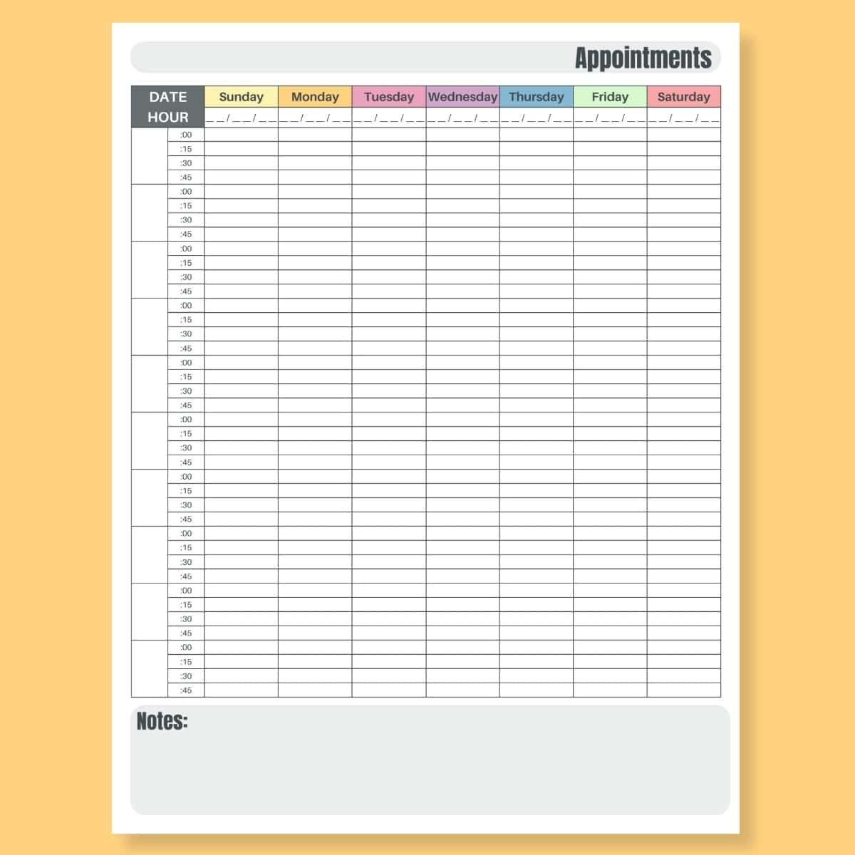 FREE Weekly Appointment Calendar Printable
