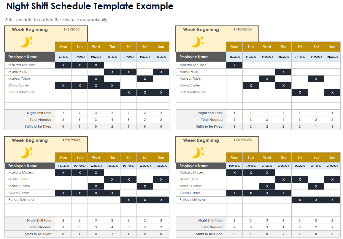 Free Work Shift Templates All Rotations All Formats