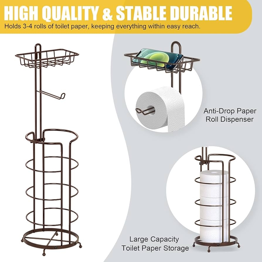 Freestanding Toilet Paper Holder Standing No Drilling Metal 