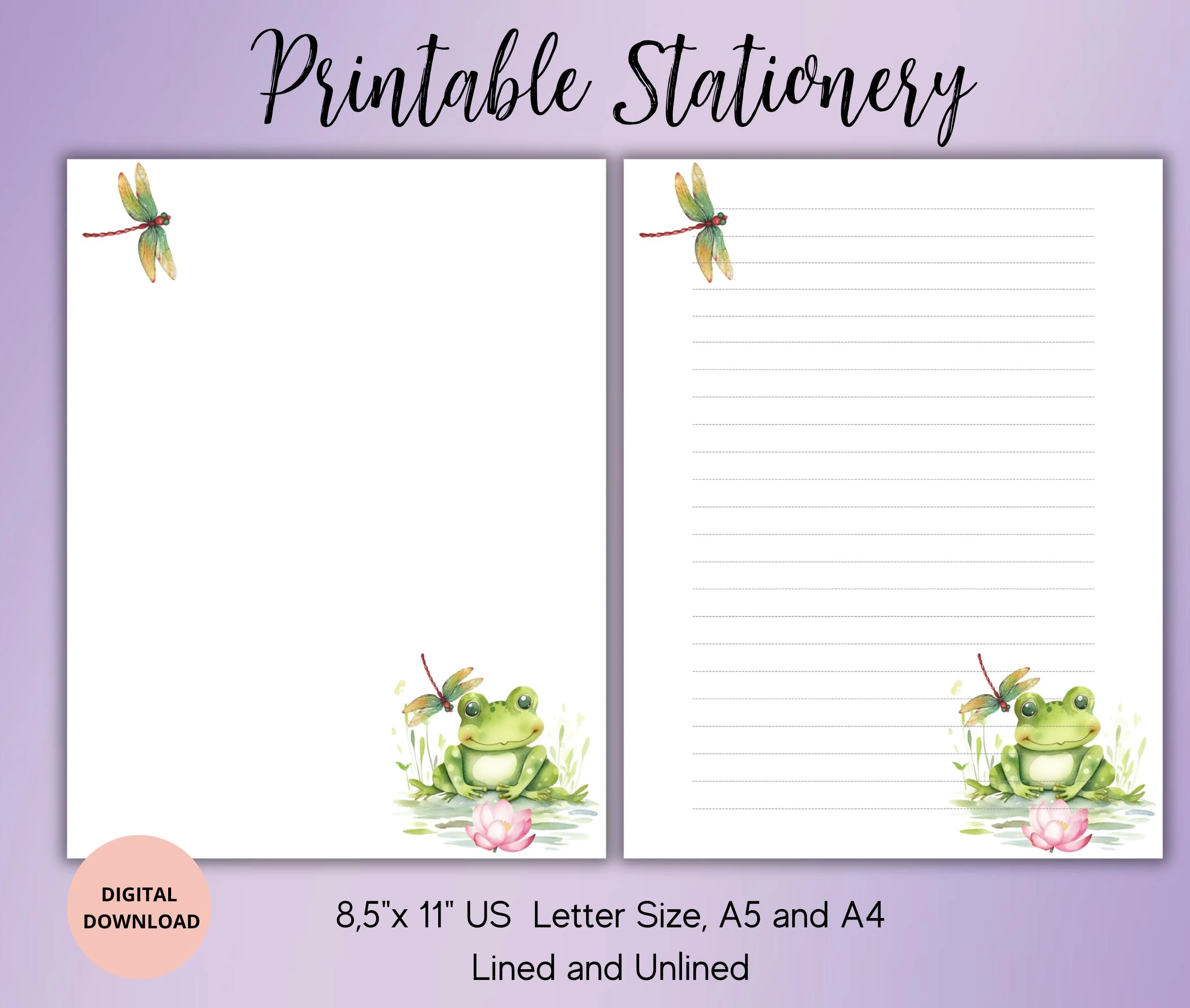 Frog Printable Stationery frog Stationary Set cute Animal Digital 