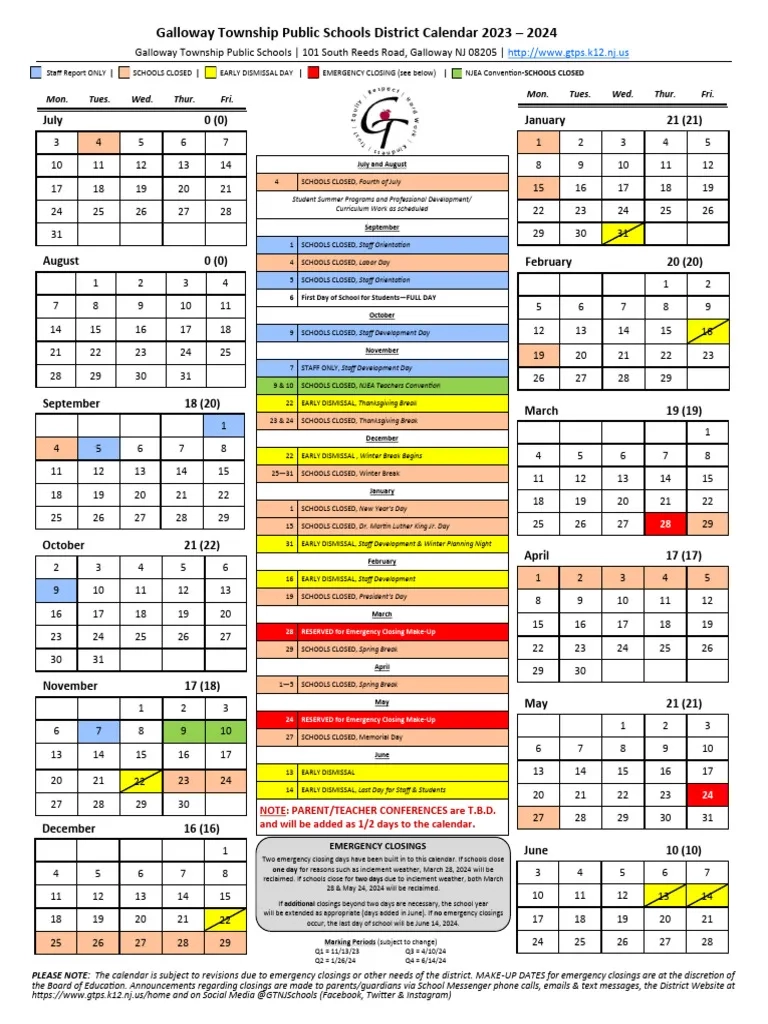 Galloway Schools 2023 2024 District Calendar PDF Social Media 