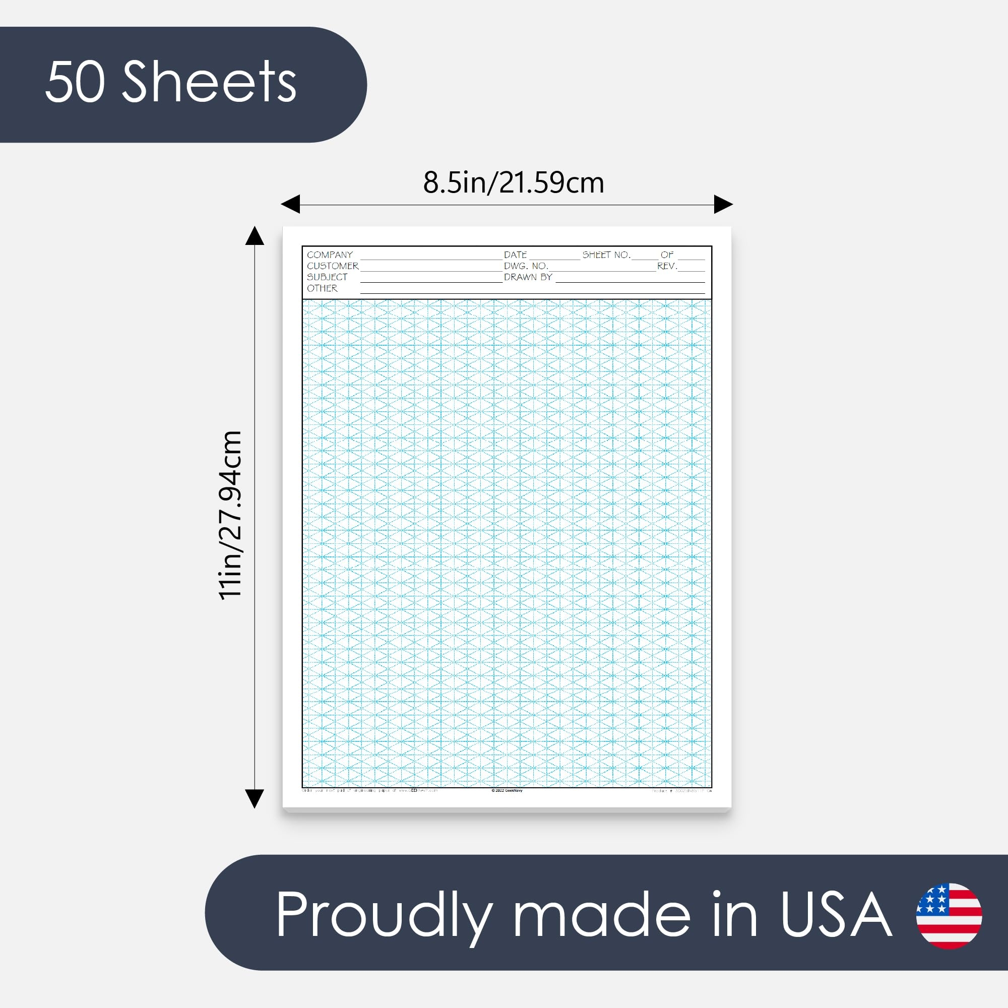 GeekNavy 8 5 X 11 Isometric Graph Paper 50 Sheets Portrait 