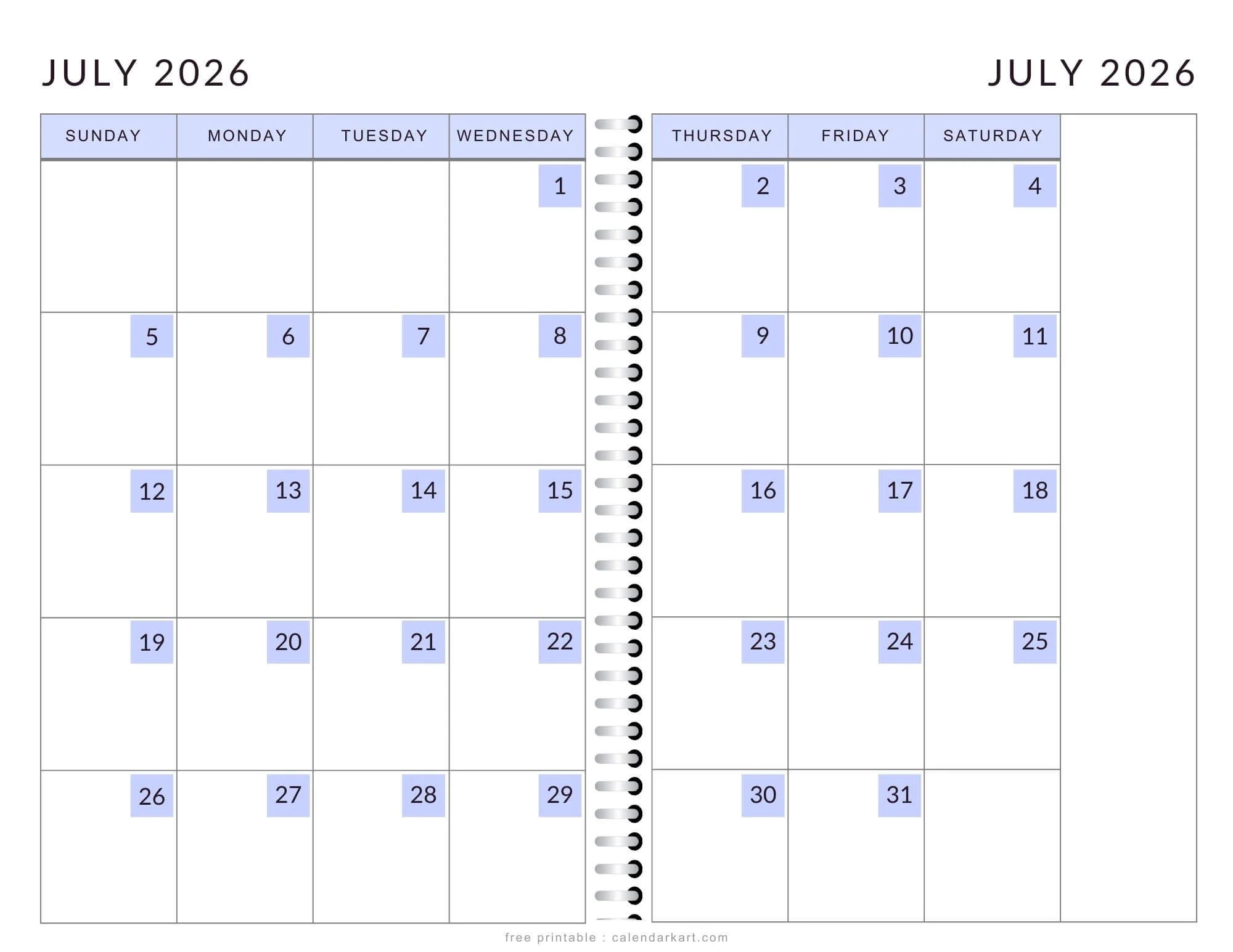 Get Free Printable July 2026 Calendar CalendarKart