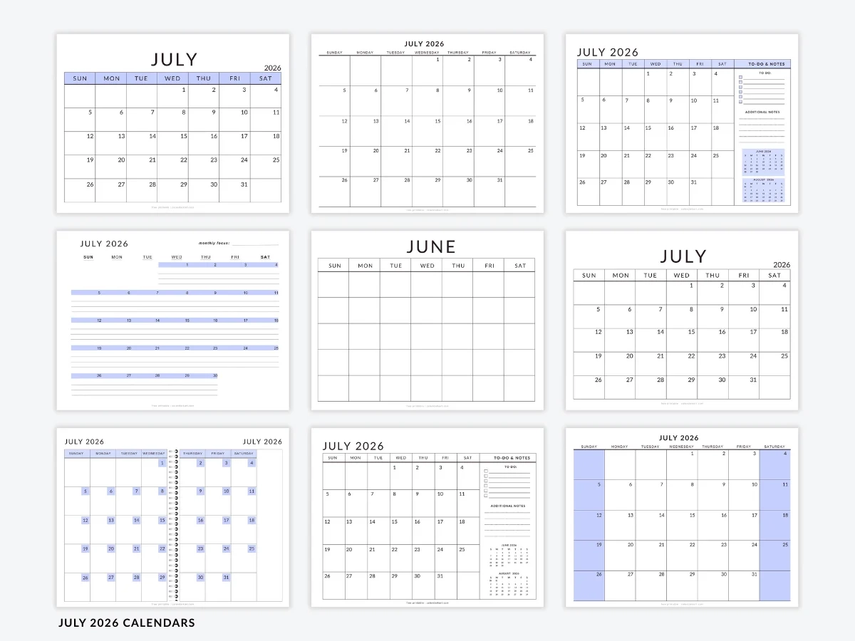 Get Free Printable July 2026 Calendar CalendarKart
