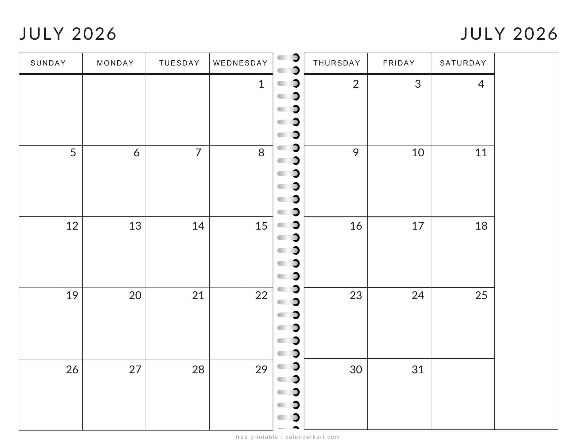Get Free Printable July 2026 Calendar CalendarKart