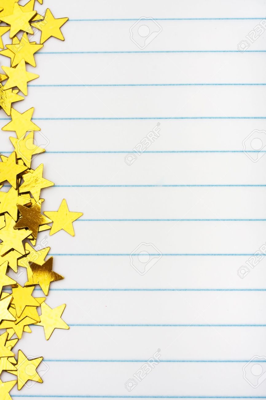 Gold Stars Making A Border On A Lined Paper Background Gold Star 