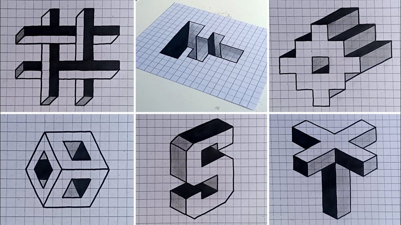 Graph Paper Drawings How To Draw 3D On Graph Paper Easy 3D Drawings On Graph