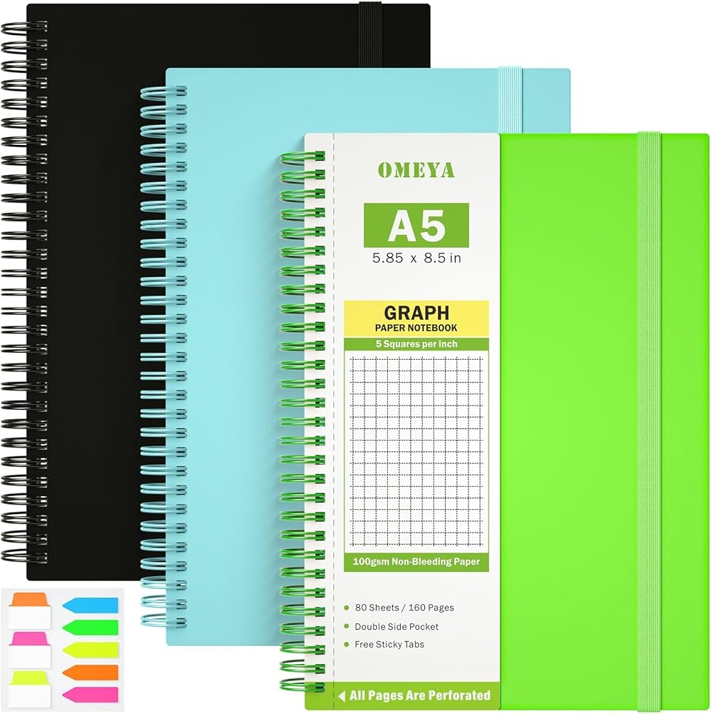 Graph Paper Notebook 3 Pack Spiral Notebook Journal With Pockets 