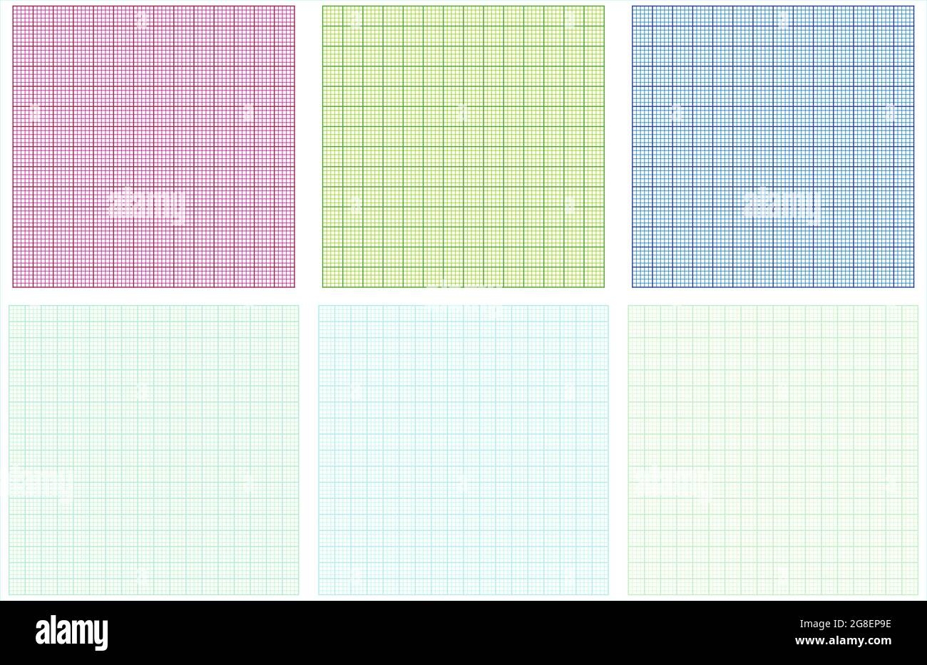 Graph Paper Set In Blue Green Red Checkered Background Squared 