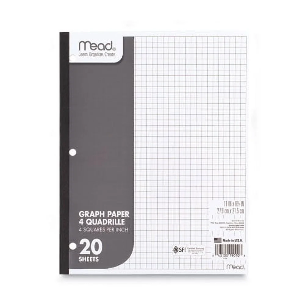 Graph Paper Tablet 3 Hole 8 5 X 11 Quadrille 4 Sq in 20 