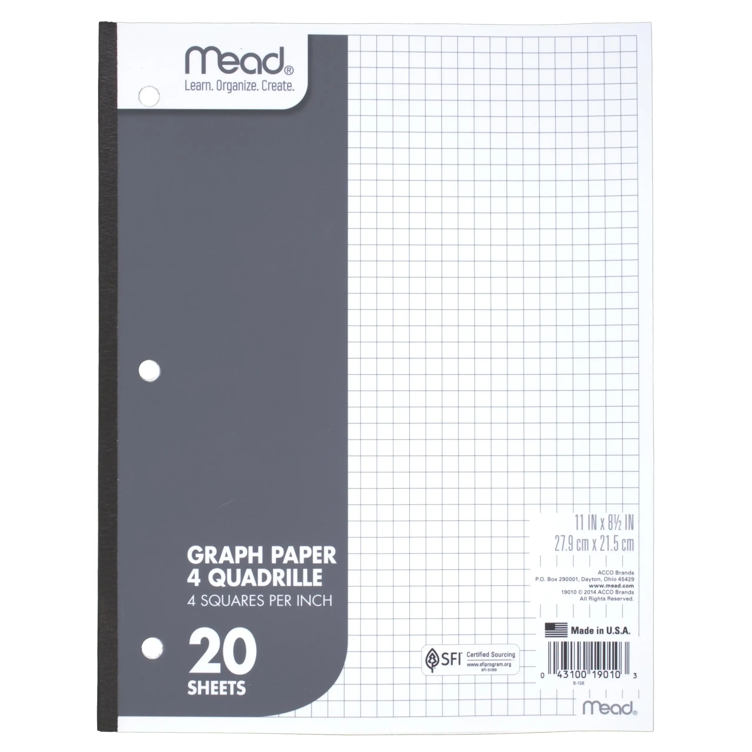 Graph Paper Tablet 3 Hole 8 5 X 11 Quadrille 4 Sq in 20 