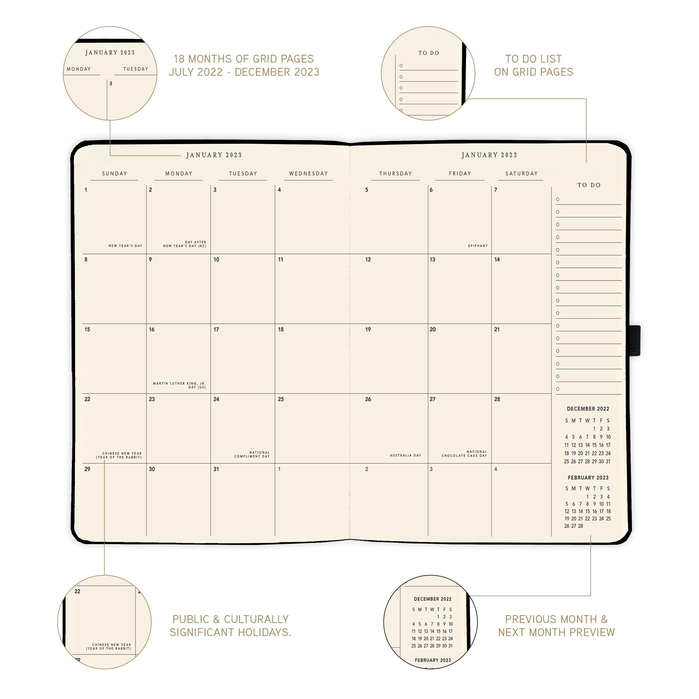 Graphique Designer Business Planner 18 Month Calendar Black Vegan Leather Business Monthly Planner With Weekly Planner amp Notes For School 